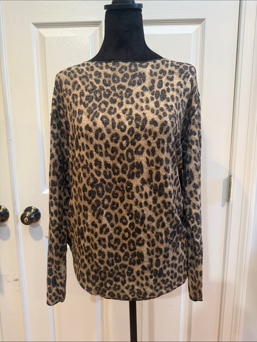 Zara Leopard Print Long Sleeve Top - Beige and Black